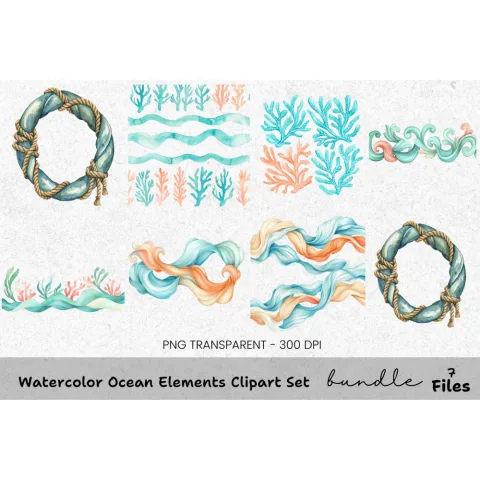 Ocean Elements Clipart Bundle