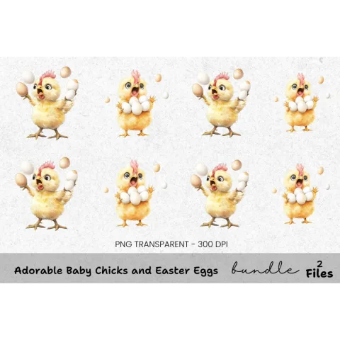 Adorable Baby Chicks and Easter Eggs Clipart Bundle