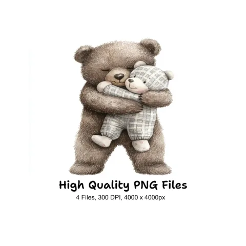 Sweet Bear Hugging Baby Bear Clipart Bundle