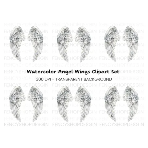 Elegant White Angel Wings Clipart Bundle