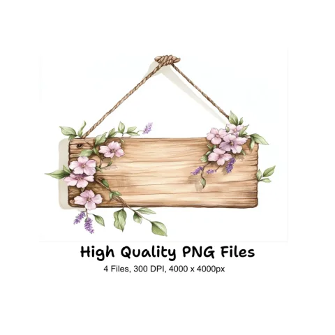 Floral Wooden Signs Clipart Bundle
