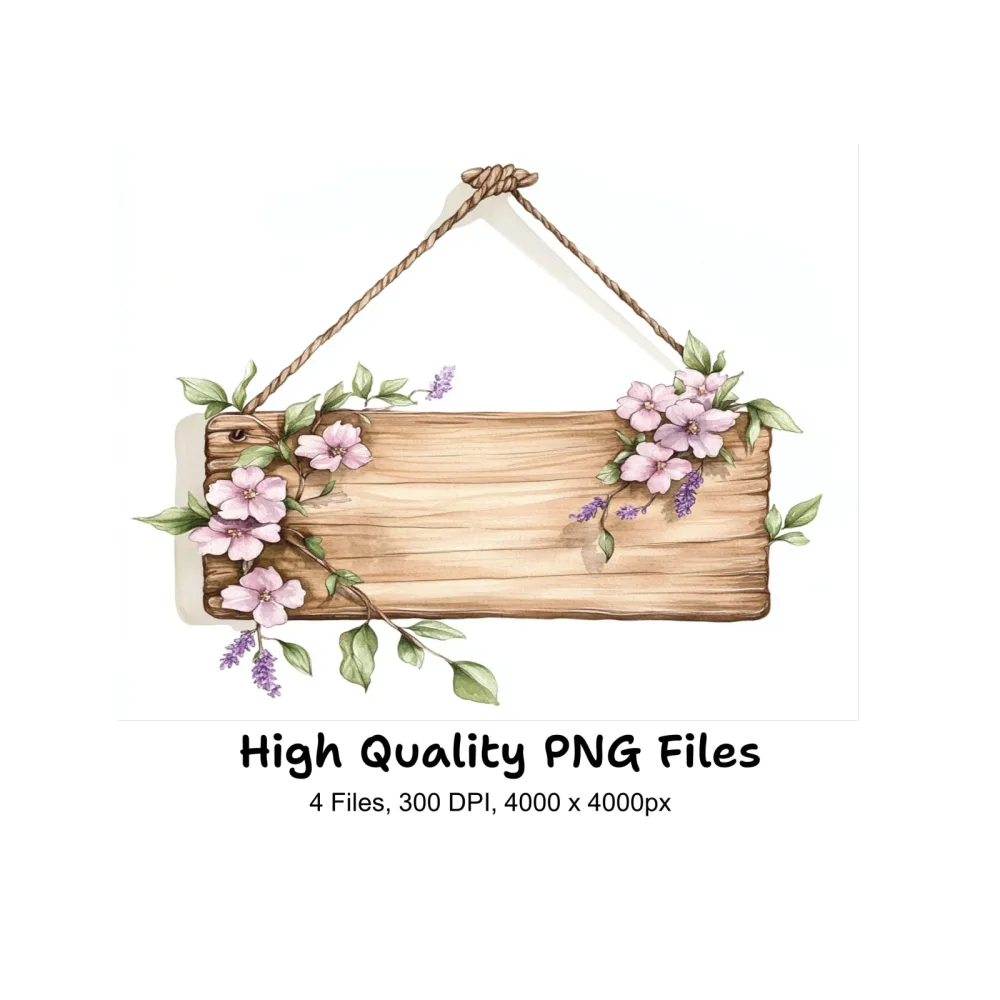Floral Wooden Signs Clipart Bundle