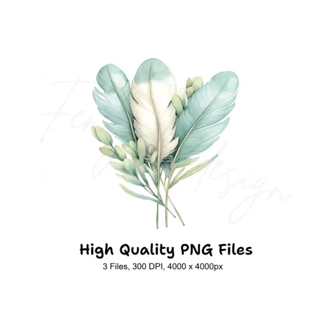 Feathers Greenery Clipart Bundle