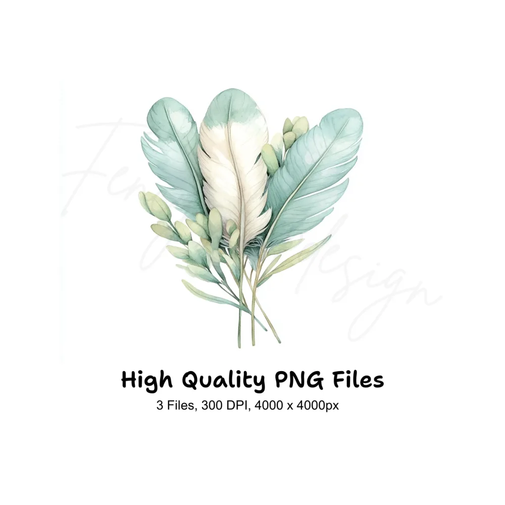 Feathers Greenery Clipart Bundle
