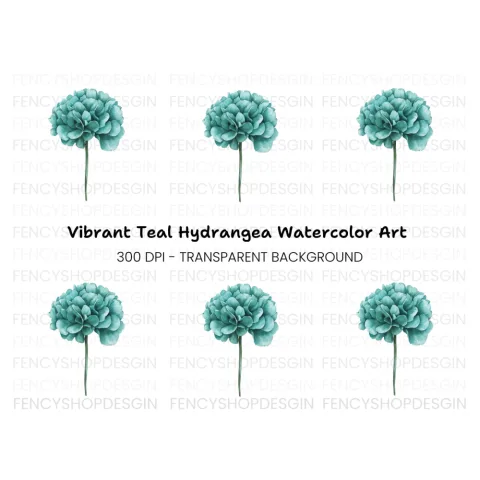 Teal Peony Flower Clipart Bundle