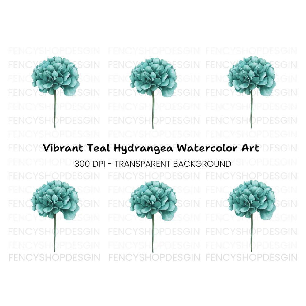 Teal Peony Flower Clipart Bundle