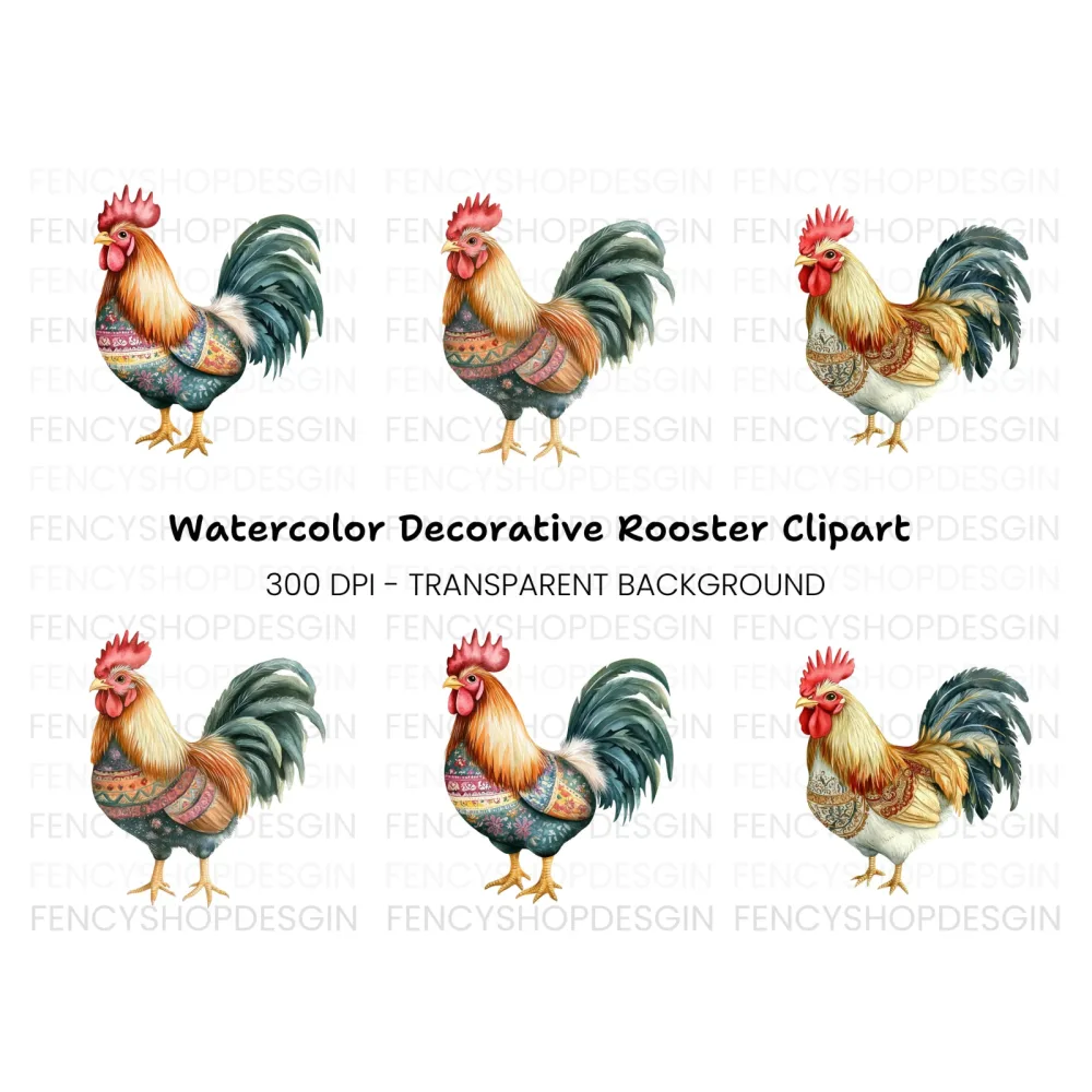 Boho Chic Rooster Clipart Bundle