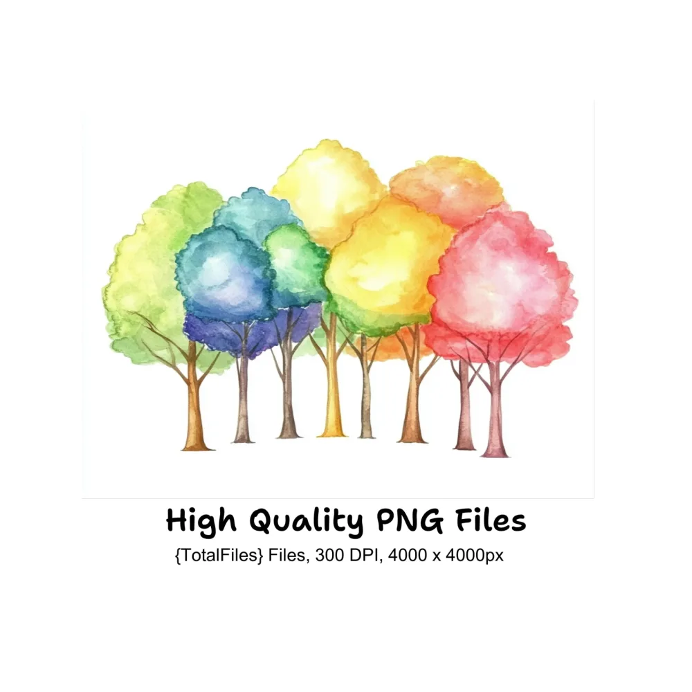 Rainbow Deciduous Tree Clipart Bundle