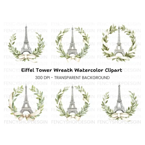 Eiffel Tower Wreath Clipart Bundle