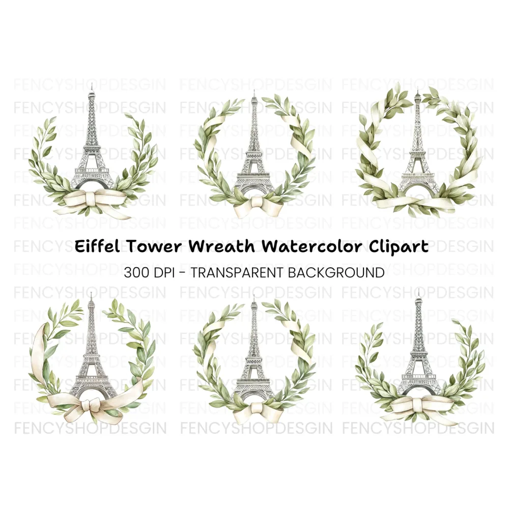 Eiffel Tower Wreath Clipart Bundle