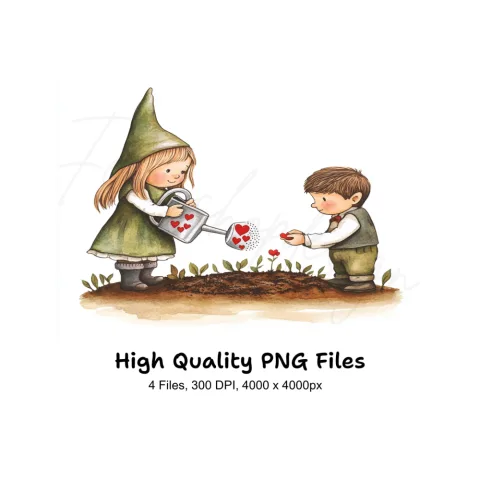 Kids Gardening with Hearts Clipart Bundle