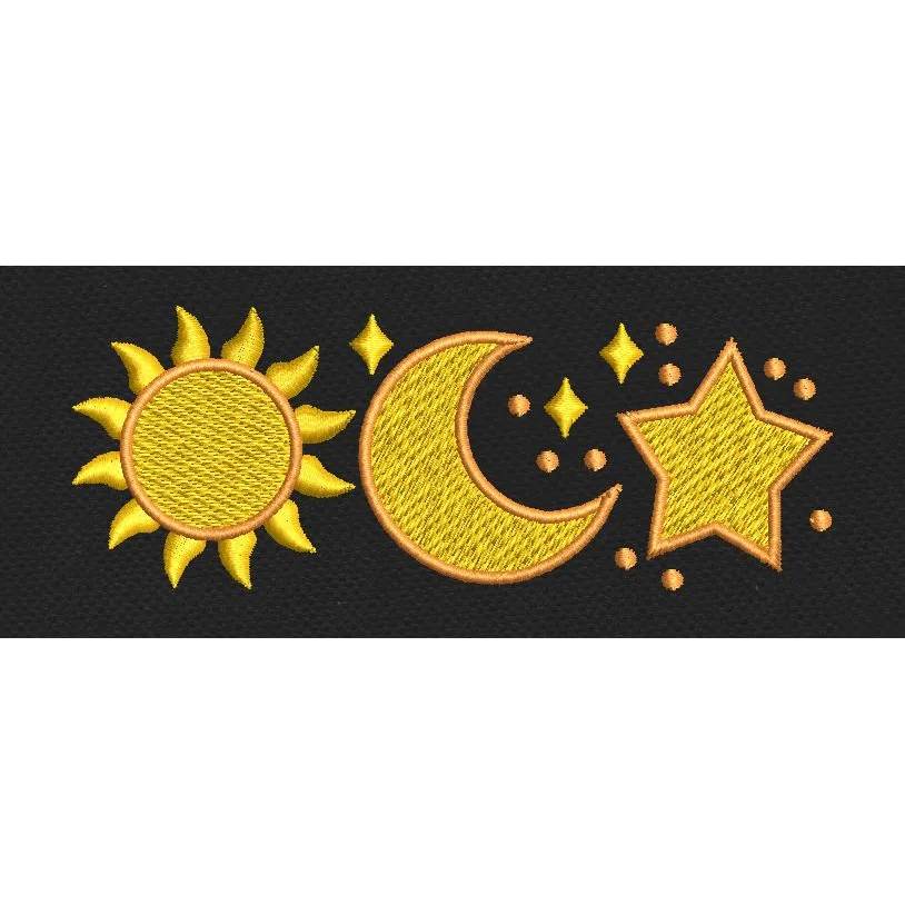 Sun Moon Star Yellow Embroidery Design