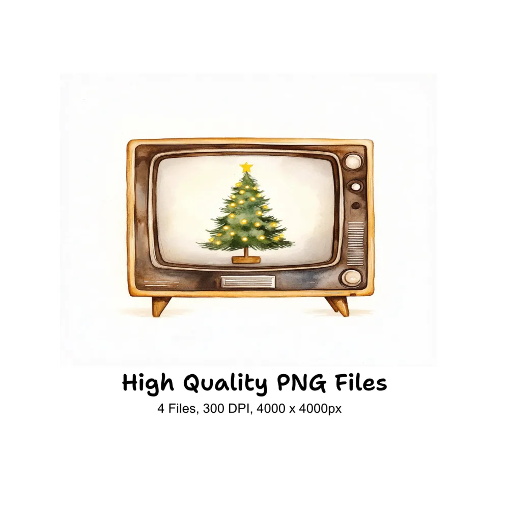 Vintage Christmas Tree TV Clipart Bundle