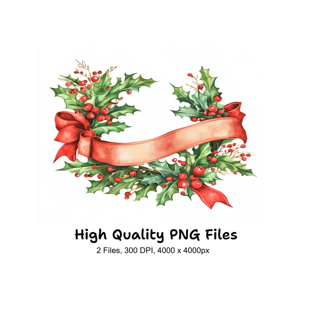 Christmas Holly Wreath Clipart Bundle
