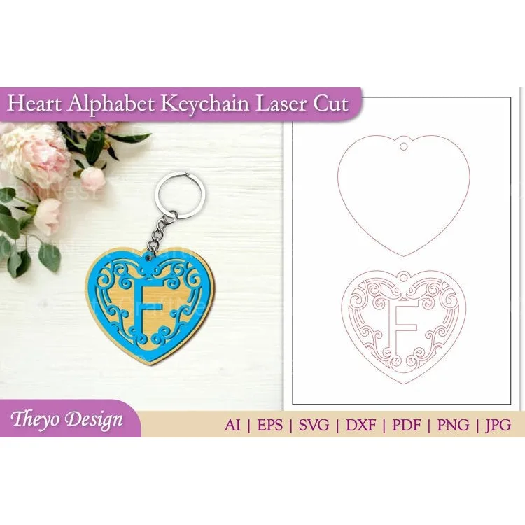 Heart Alphabet Keychain SVG Bundle