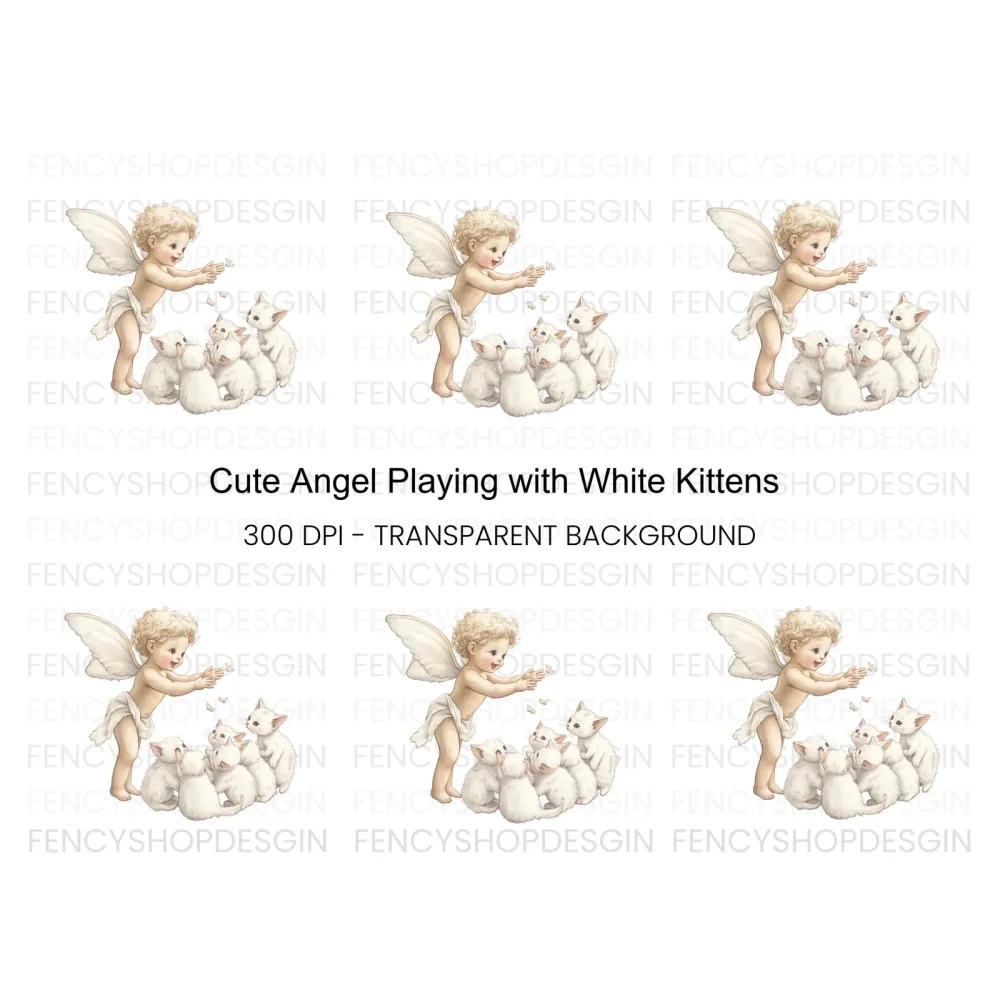 Cute Angel Baby Playing with Kittens Clipart Bundle