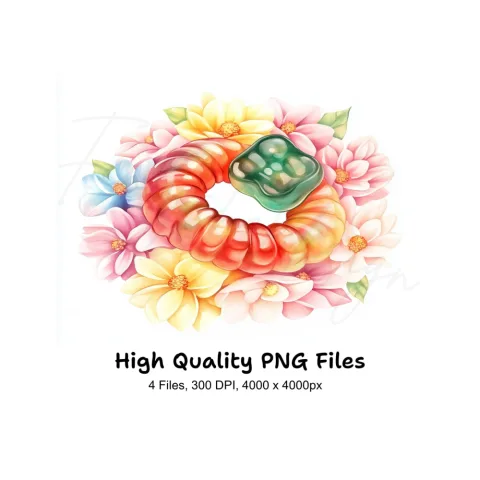 Gummy Worm and Candy Floral Clipart Bundle