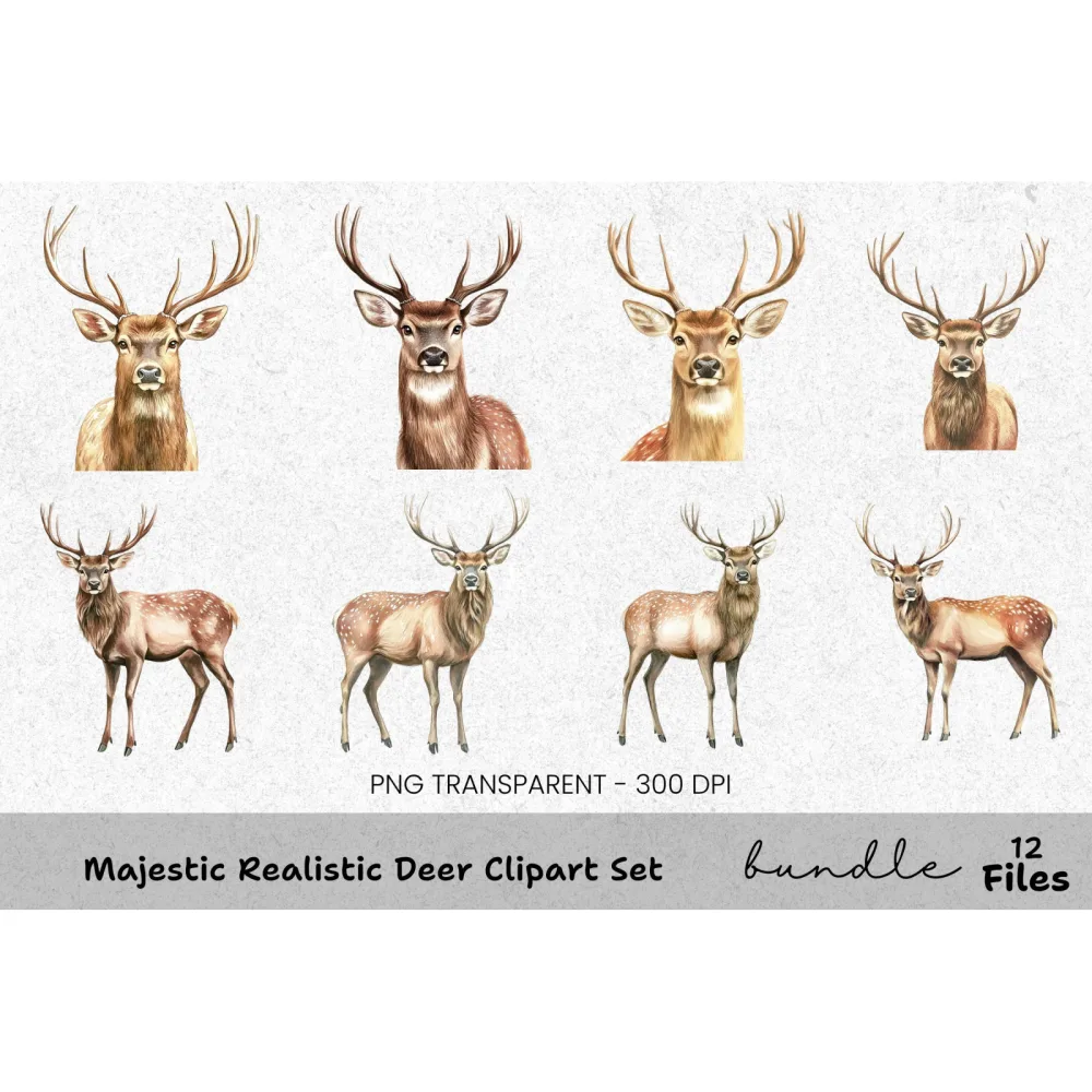 Majestic Realistic Deer Clipart Bundle