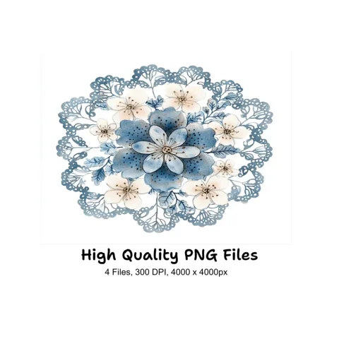 Blue Lace and Floral Clipart Bundle