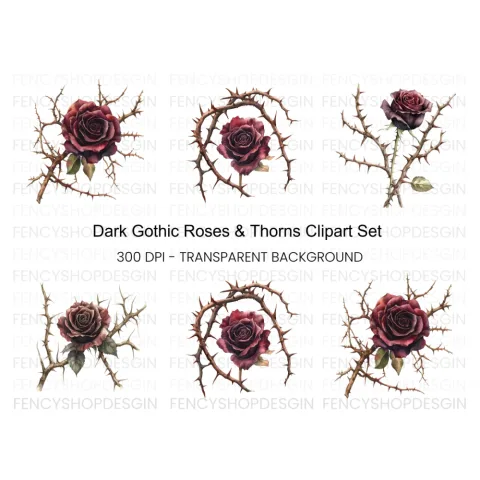 Dark Roses and Thorns Clipart Bundle