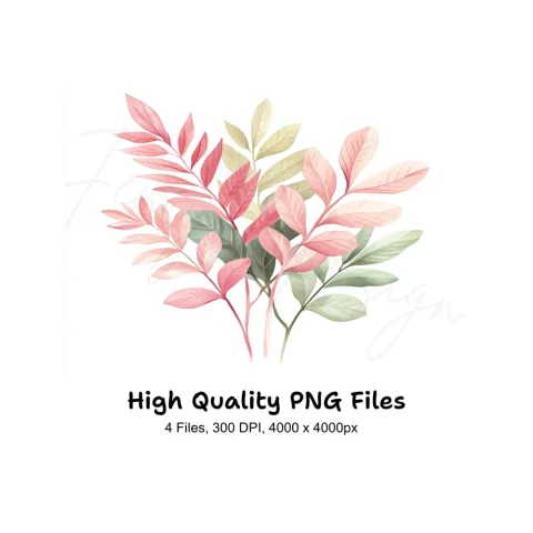 Soft Pink Green Foliage Clipart Bundle