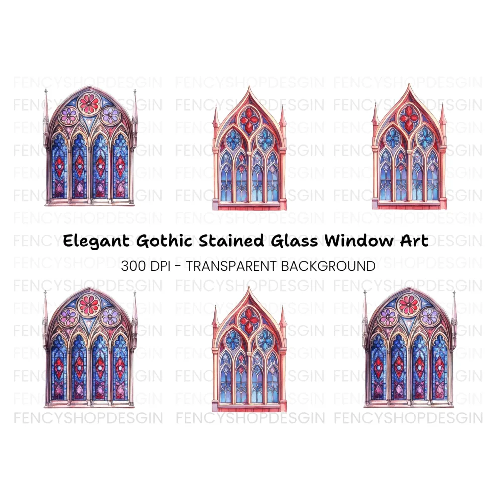 Vibrant Stained Glass Window Clipart Bundle