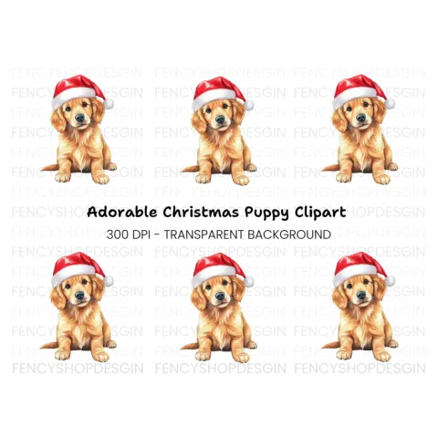 Golden Retriever Puppy Christmas Clipart Bundle