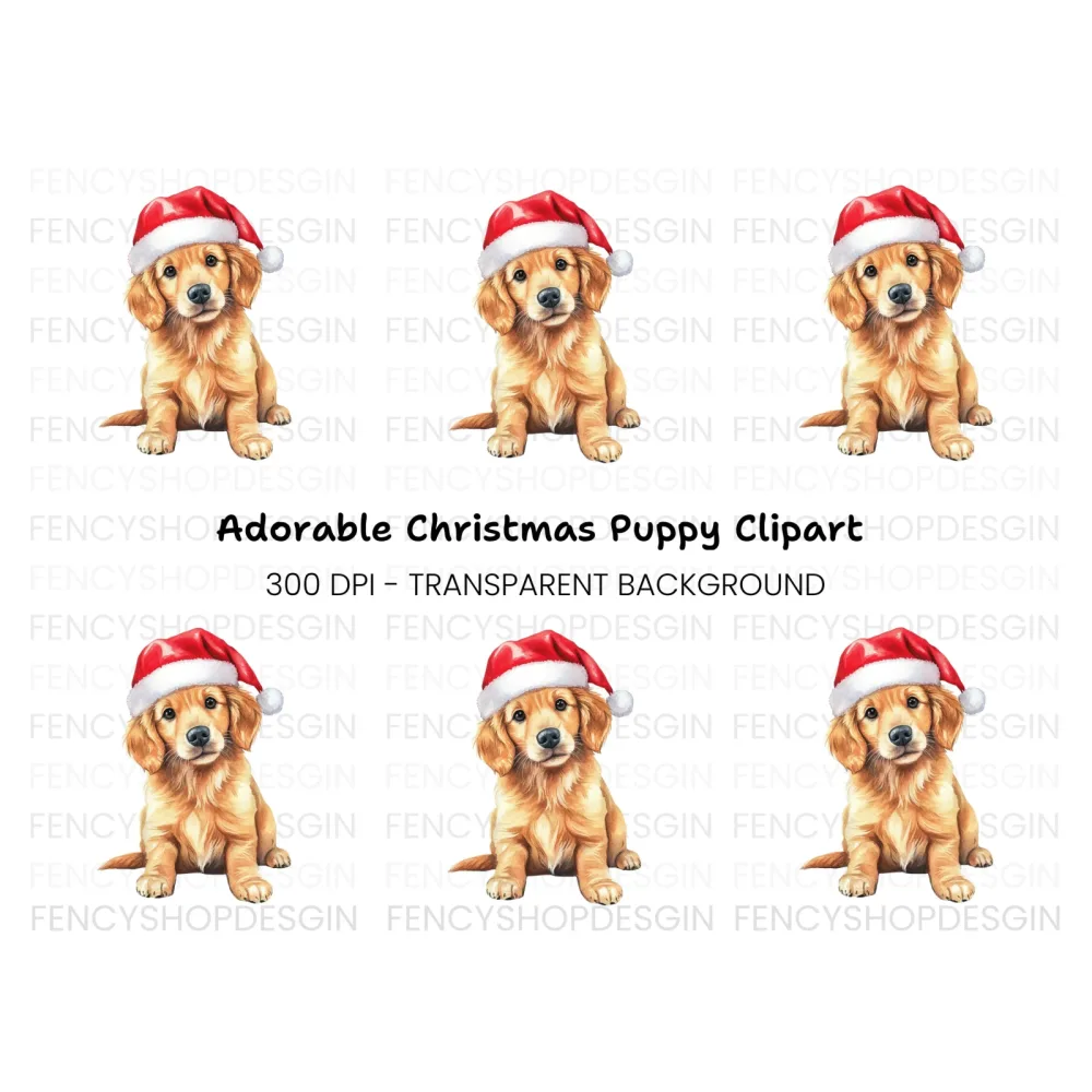 Golden Retriever Puppy Christmas Clipart Bundle