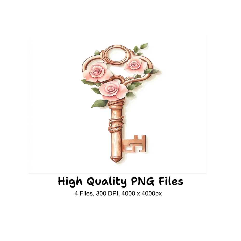 Vintage Rose Key Clipart Bundle