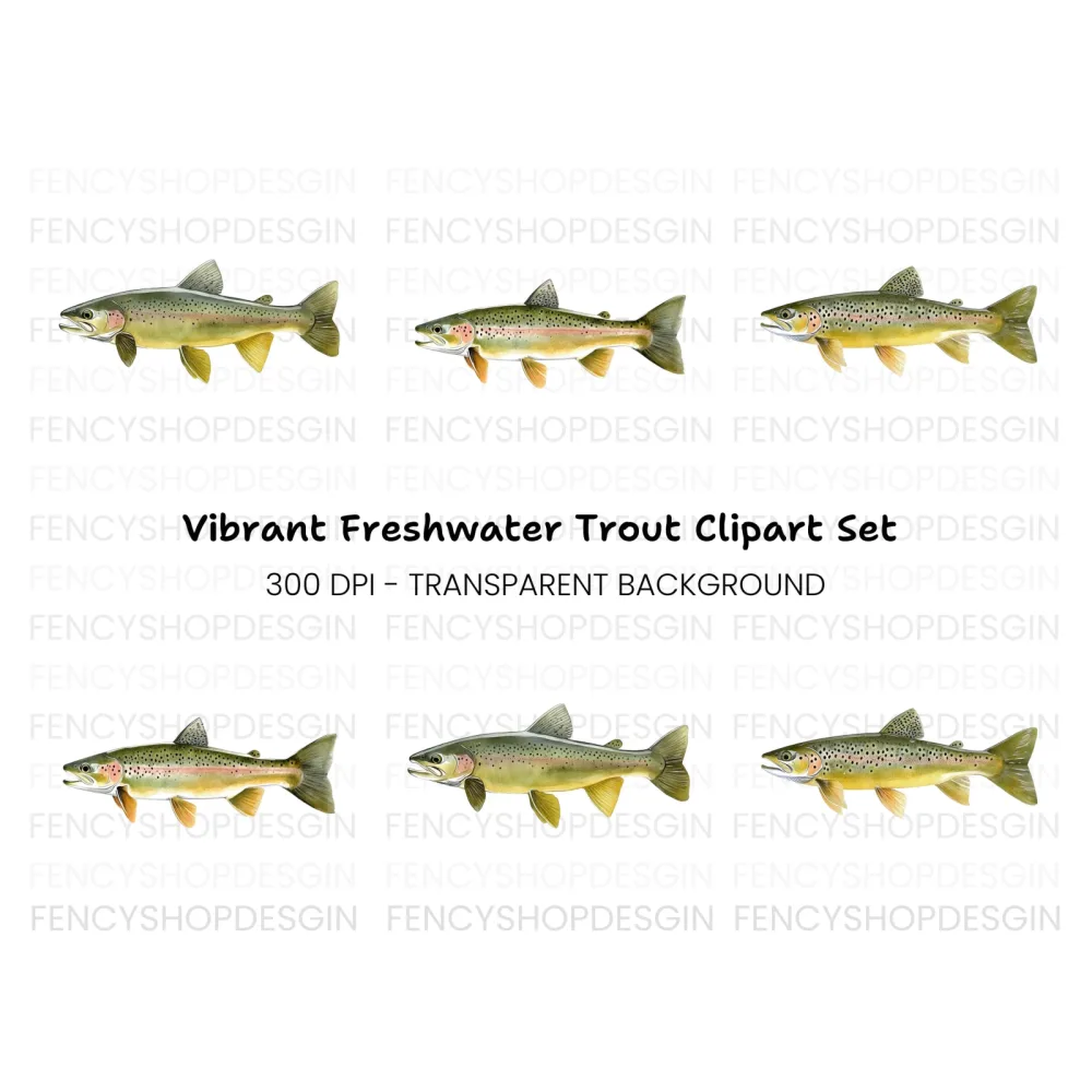 Realistic Brown Trout Fish Clipart Bundle