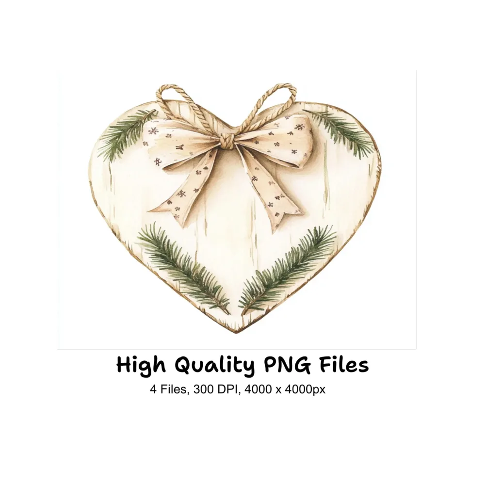 Rustic Christmas Heart Ornaments Clipart Bundle