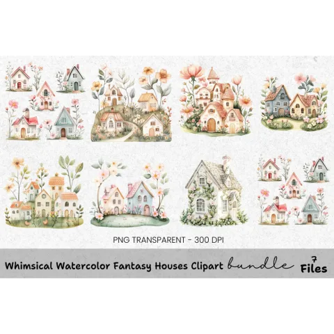 Whimsical Fantasy Houses Clipart Bundle