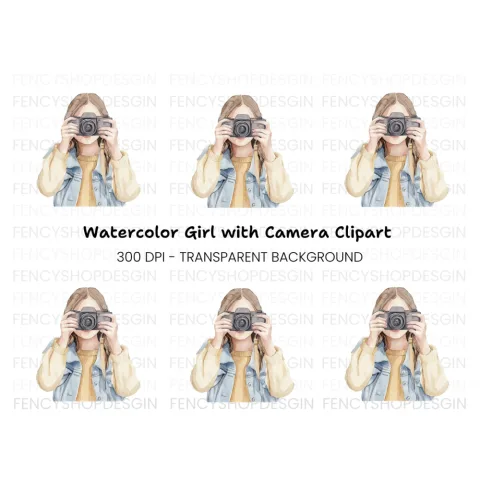 Stylish Girl Photographer Clipart Bundle
