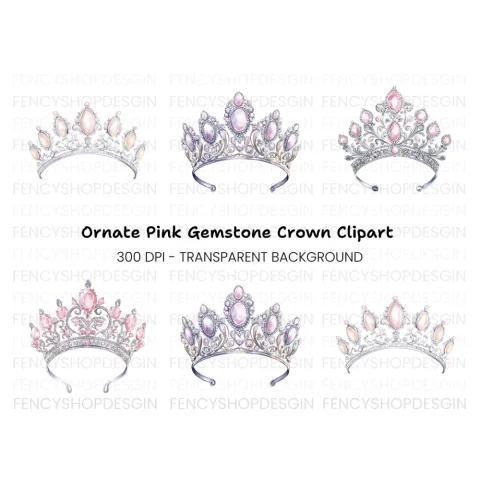 Elegant Silver and Pink Tiara Clipart Bundle