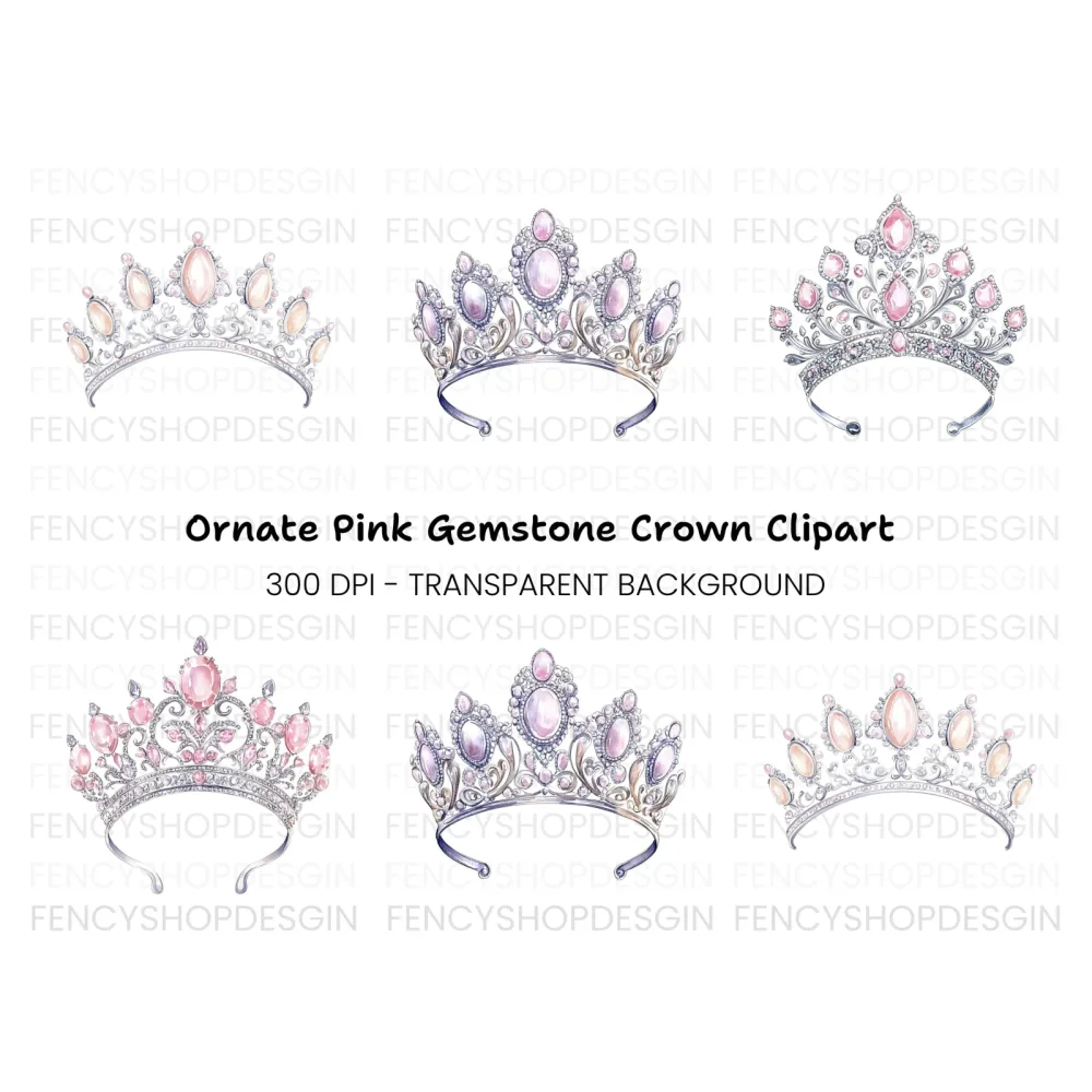 Elegant Silver and Pink Tiara Clipart Bundle