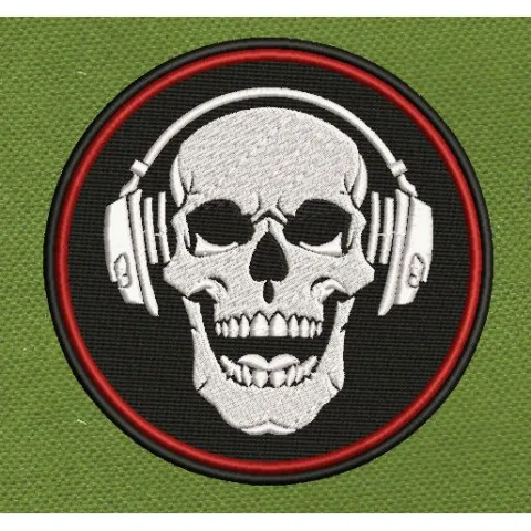 Dj Skull White & Red Embroidery Design