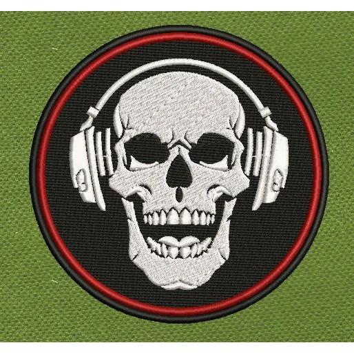 Dj Skull White & Red Embroidery Design