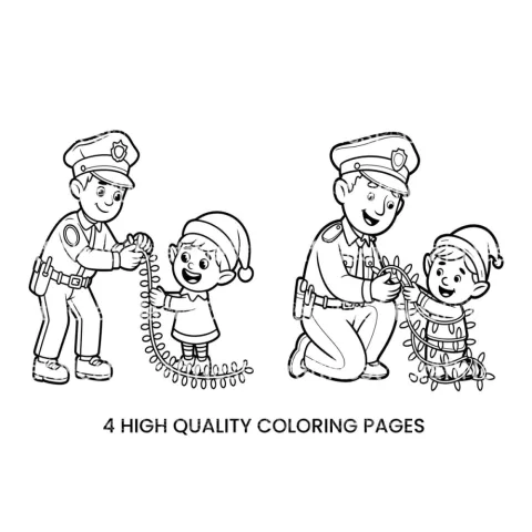 Police Officer and Elf Christmas Lights Coloring Books