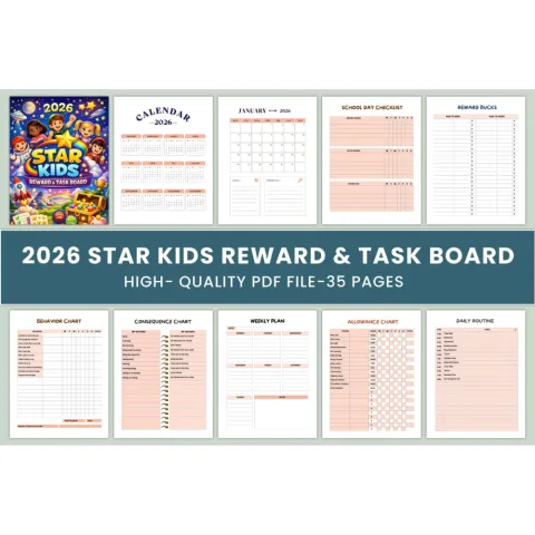 Star Kids Reward Task Board Planner
