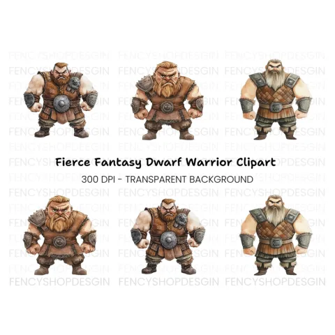 Dwarf Warrior Fantasy Characters Clipart Bundle