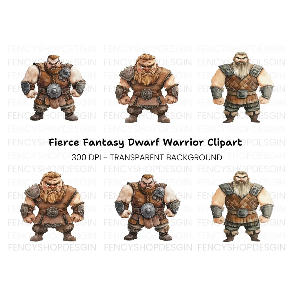 Dwarf Warrior Fantasy Characters Clipart Bundle