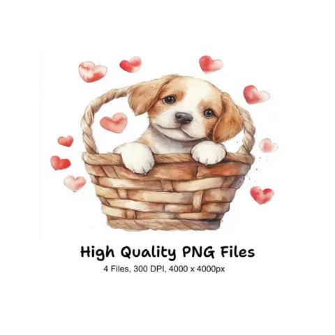 Valentine Puppies in Baskets Clipart Bundle