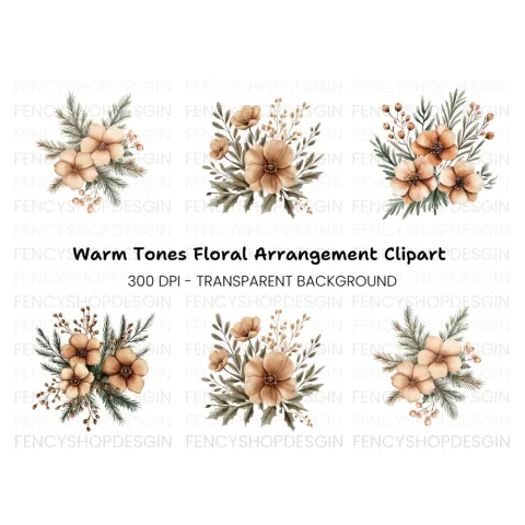 Winter Floral Pine Clipart Bundle