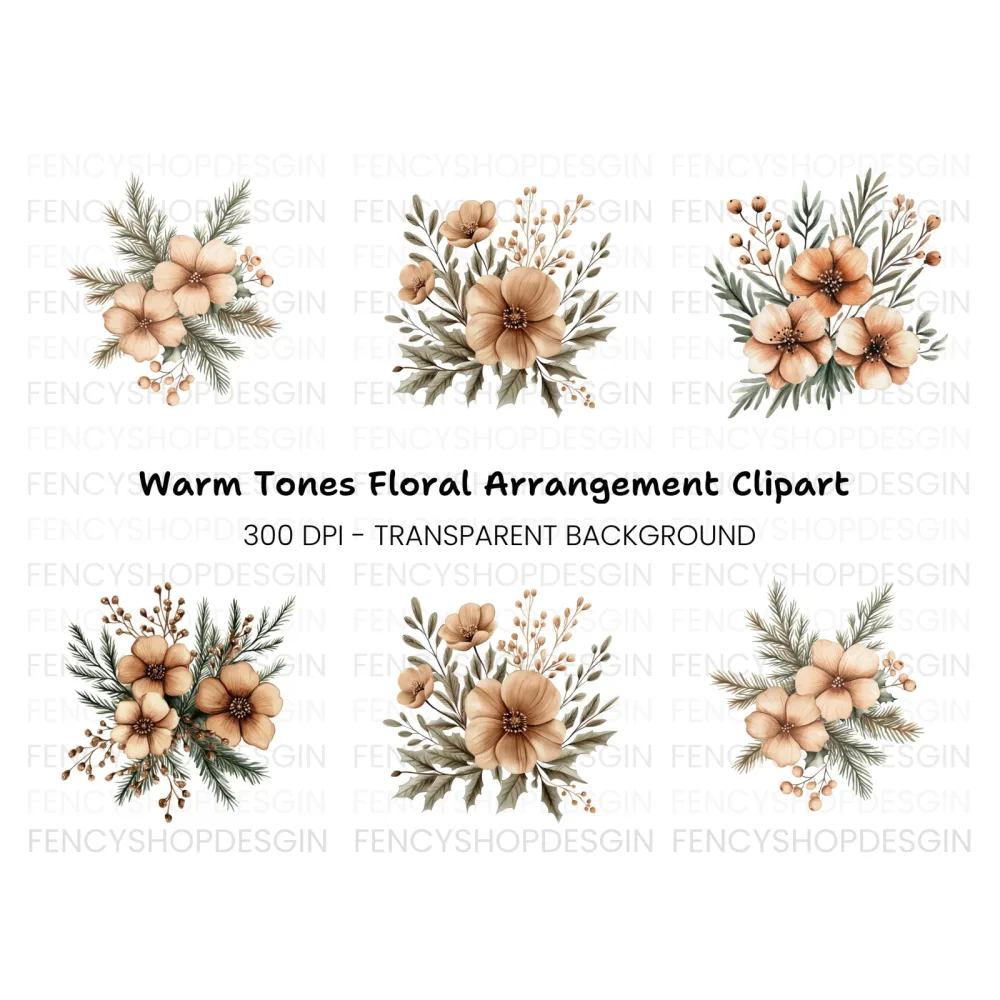 Winter Floral Pine Clipart Bundle