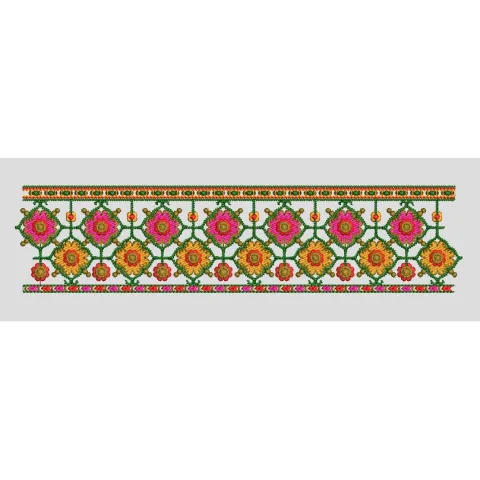 Multi Color Geometric Floral Border Embroidery Design