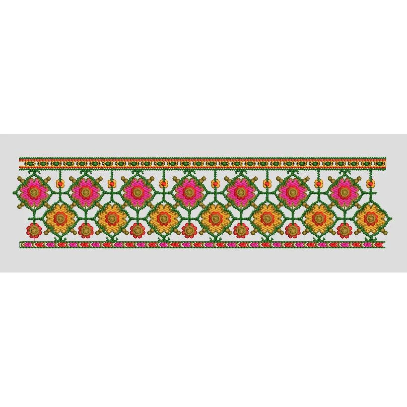 Multi Color Geometric Floral Border Embroidery Design
