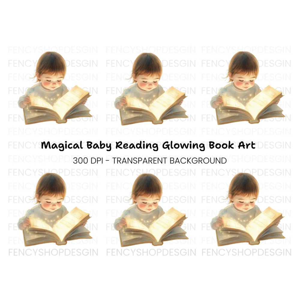 Cute Baby Girl Reading Magical Book Clipart Bundle
