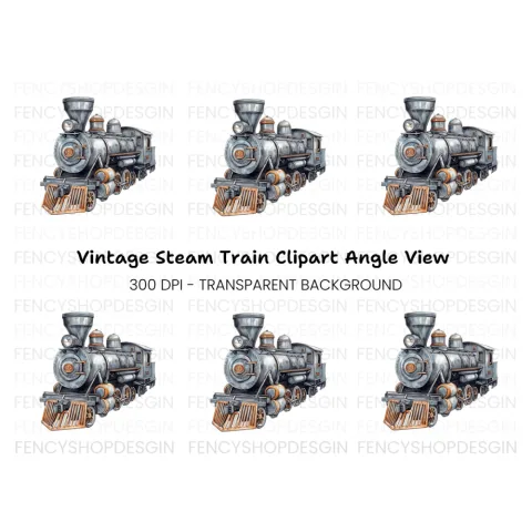Vintage Steam Train Engine Clipart Bundle