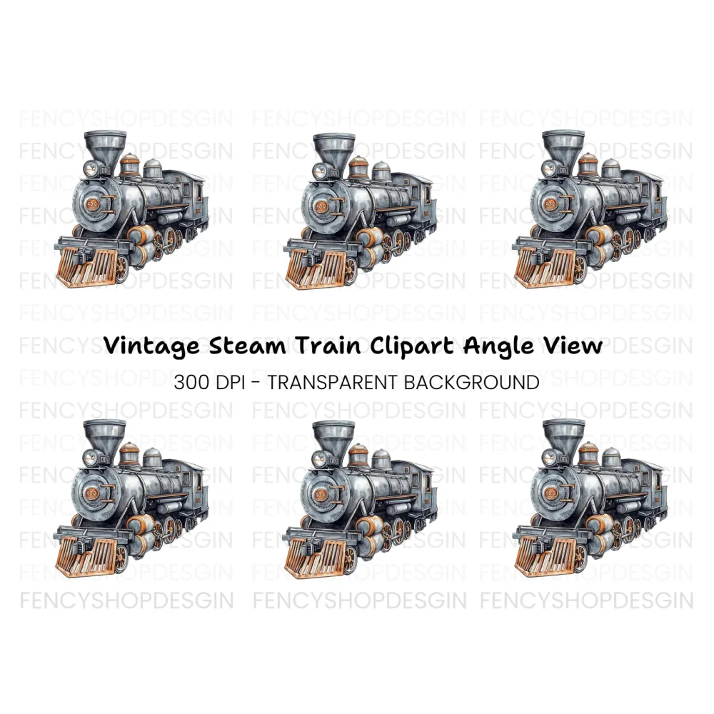 Vintage Steam Train Engine Clipart Bundle