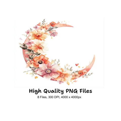 Floral Moon Clipart Bundle